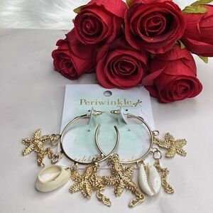 NEW PERIWINKLE BY BARLOW GOLD HOOP EARRINGS COASTAL‎ BEACH VACATION STARS…